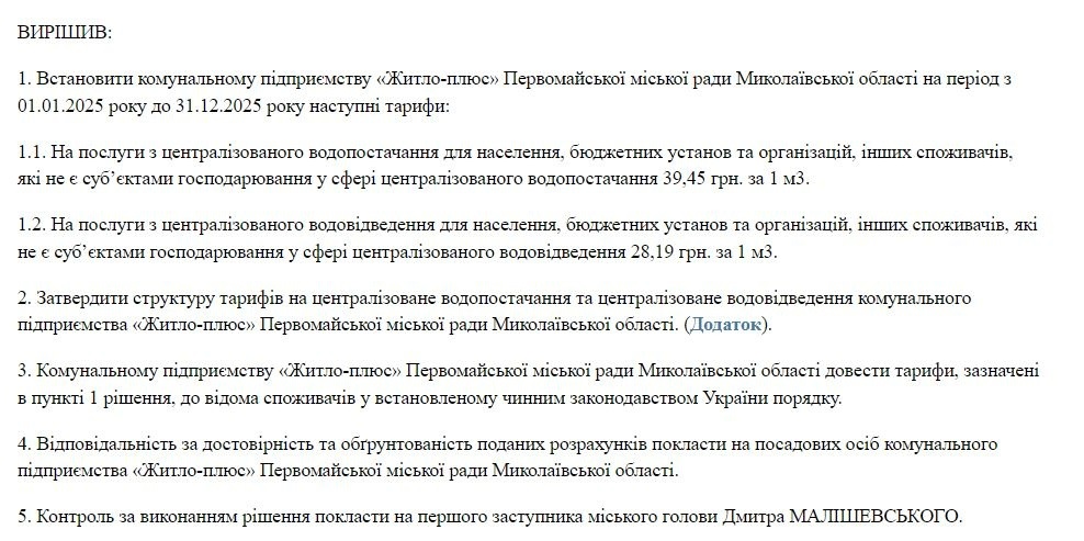 Проєкт рішення виконкому Первомайської міської ради