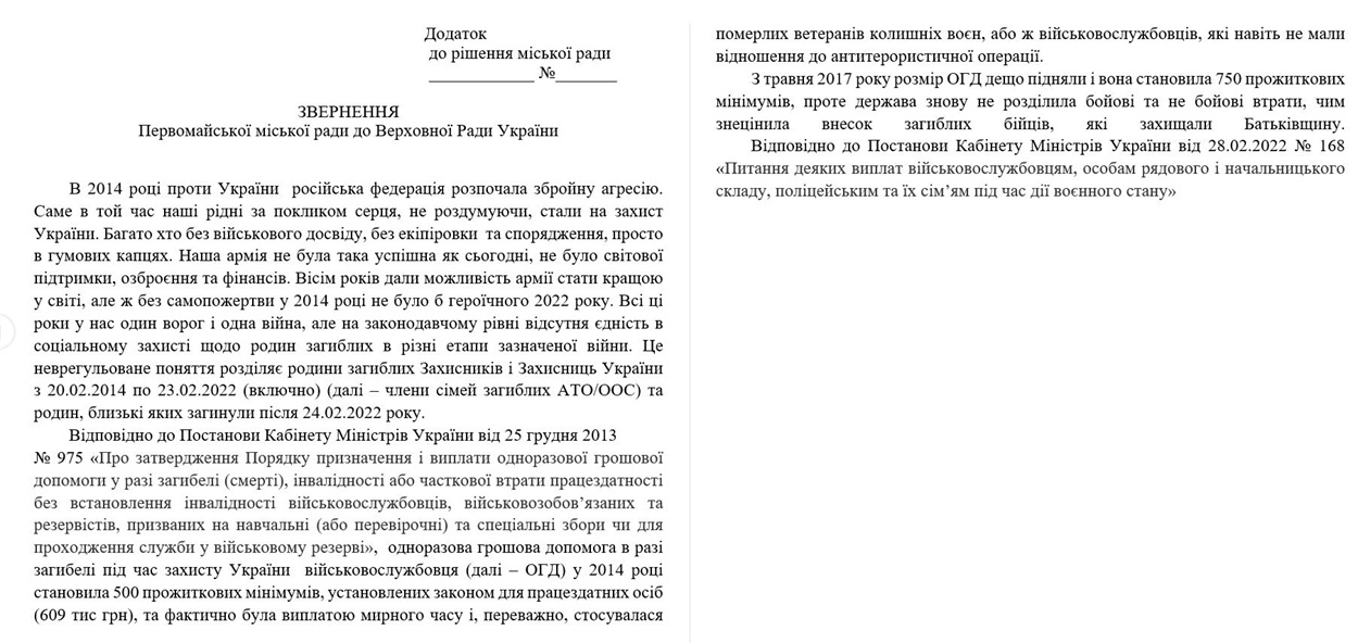 Первомайська міська рада, з проєкту рішення