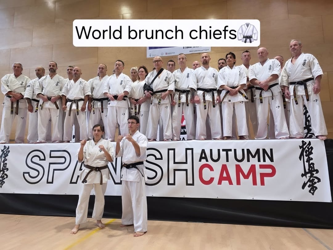 на передньому плані Надія та Олександр Крістіни, на сцені бранч-чіфи кіокушин карате з усього світу