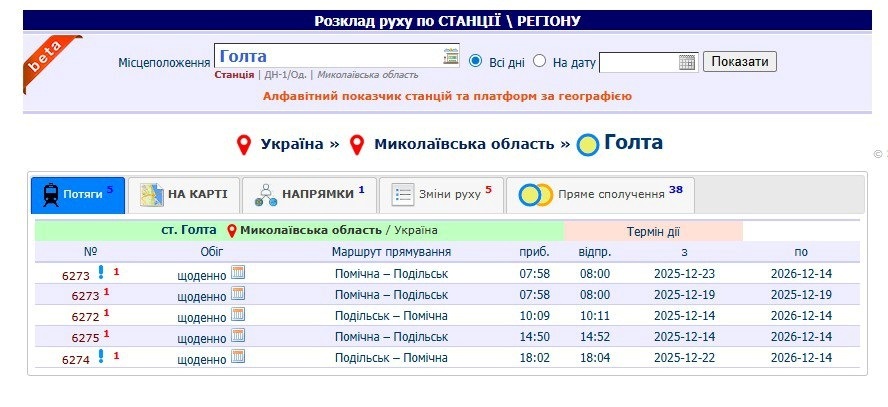Актуальний розклад приміських потягів
