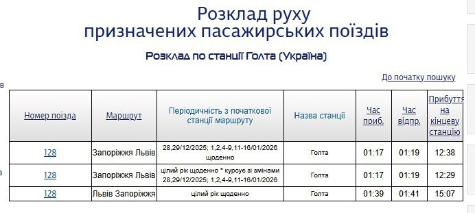 Розклад міжміських потягів