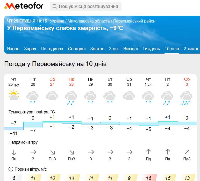 Прогноз на Метеофорі на Новий рік