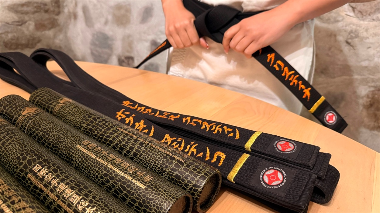 Чорні пояси та сертифікати усіх каратистів Первомайської федерації ІКО, які отримали майстерський ступінь: Олександр Крістін, Богдан Нужденко, Олександр Крістін-молодший